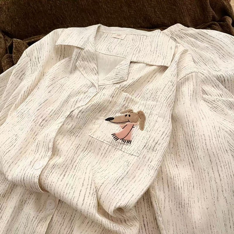 Cute Cartoon Dog Pajamas Women's Long Casual Homewear Set - Eshtree