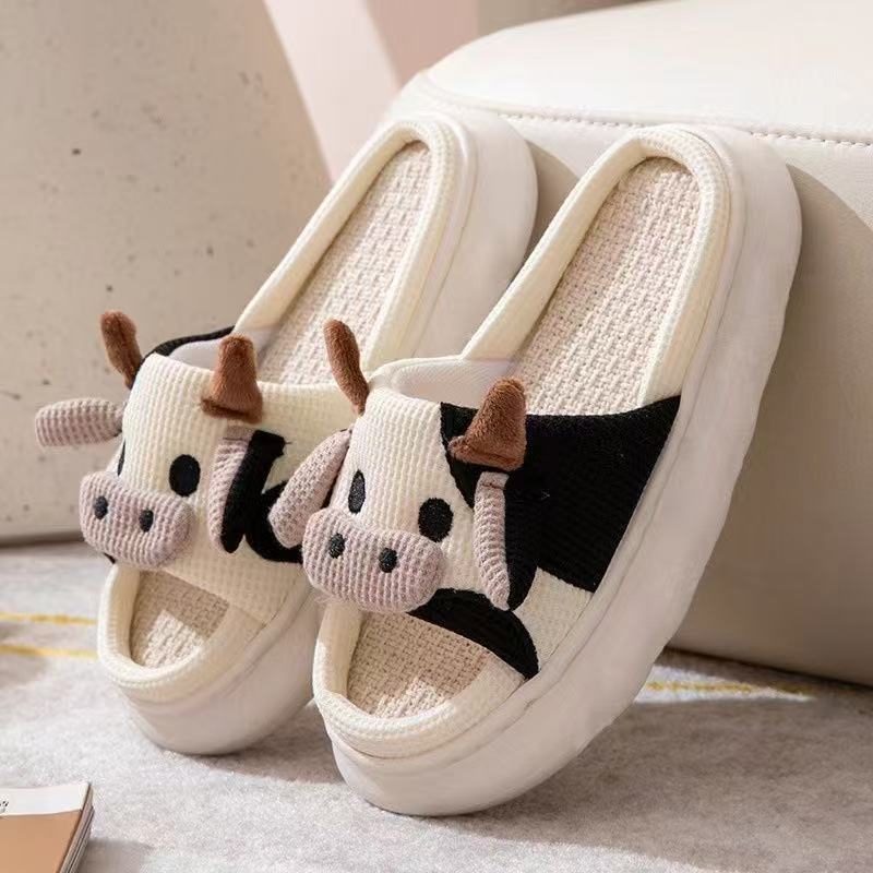 Cute Cow Linen Slippers For Women - Eshtree
