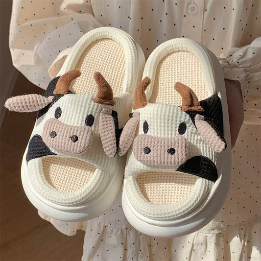 Cute Cow Linen Slippers For Women - Eshtree