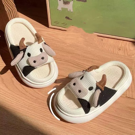 Cute Cow Linen Slippers For Women - Eshtree