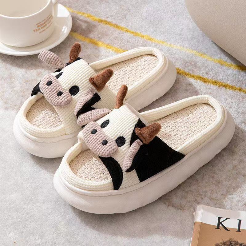 Cute Cow Linen Slippers For Women - Eshtree