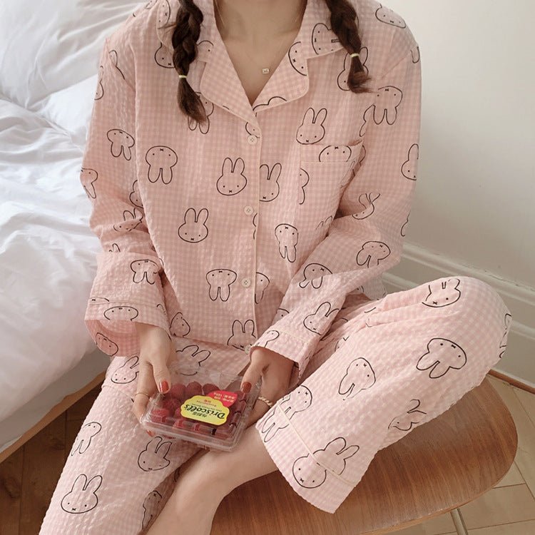 Cute Rabbit Pajamas For Women Sweet Long Sleeve Cardigan Suit - Eshtree