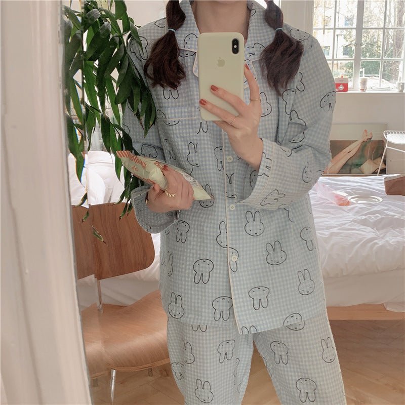 Cute Rabbit Pajamas For Women Sweet Long Sleeve Cardigan Suit - Eshtree