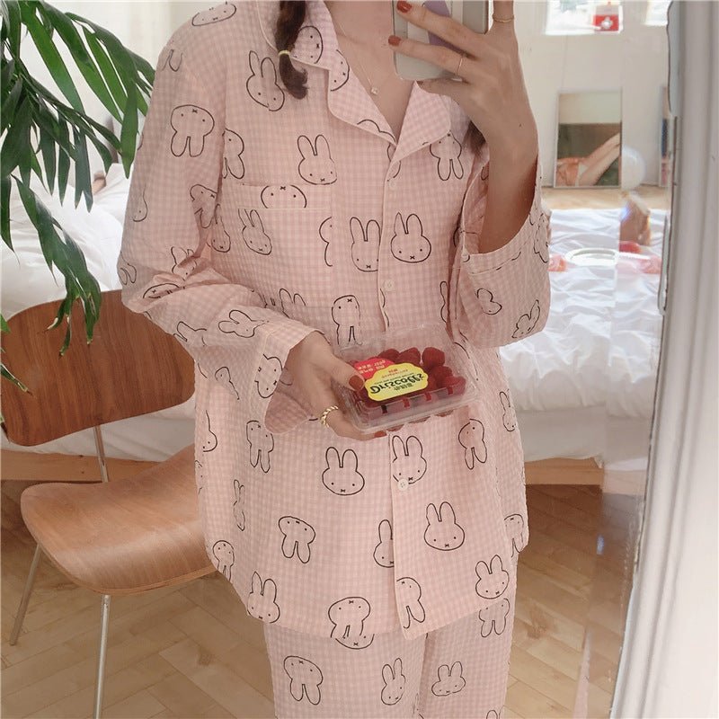 Cute Rabbit Pajamas For Women Sweet Long Sleeve Cardigan Suit - Eshtree