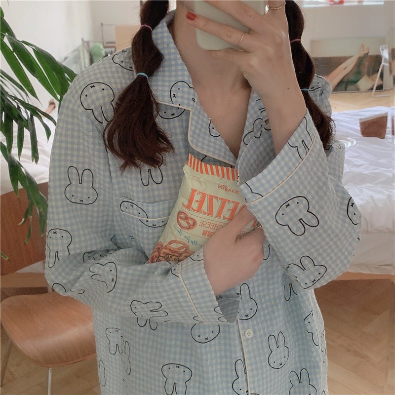 Cute Rabbit Pajamas For Women Sweet Long Sleeve Cardigan Suit - Eshtree