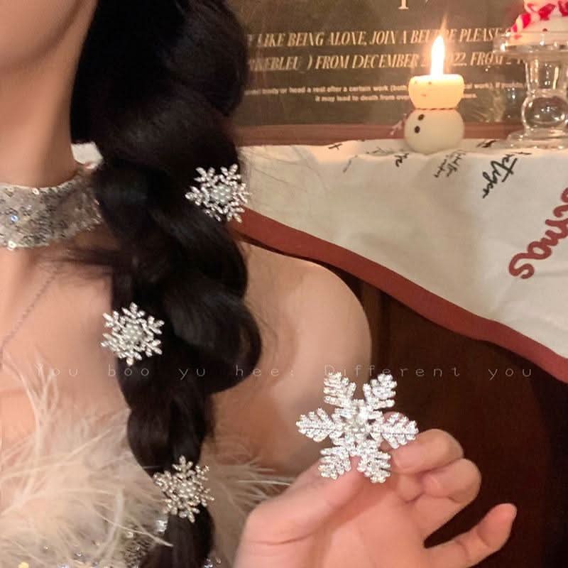 Cyrstal Snowflake Pearl Hair Clip Winter Girls Small Sweet Bobby Pins Women Fashion Retro Flower Hairside Headwear Accessories Hair Jewelry - Eshtree