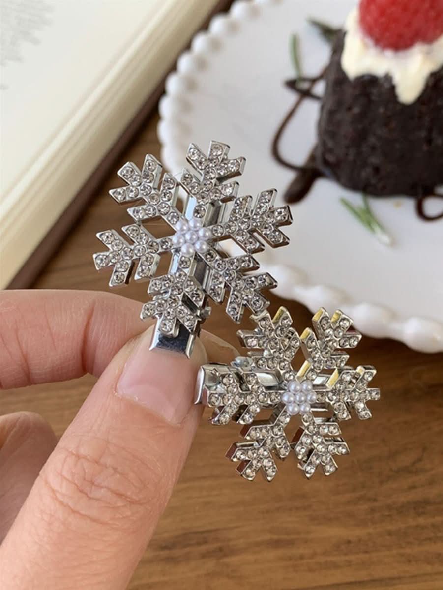Cyrstal Snowflake Pearl Hair Clip Winter Girls Small Sweet Bobby Pins Women Fashion Retro Flower Hairside Headwear Accessories Hair Jewelry - Eshtree