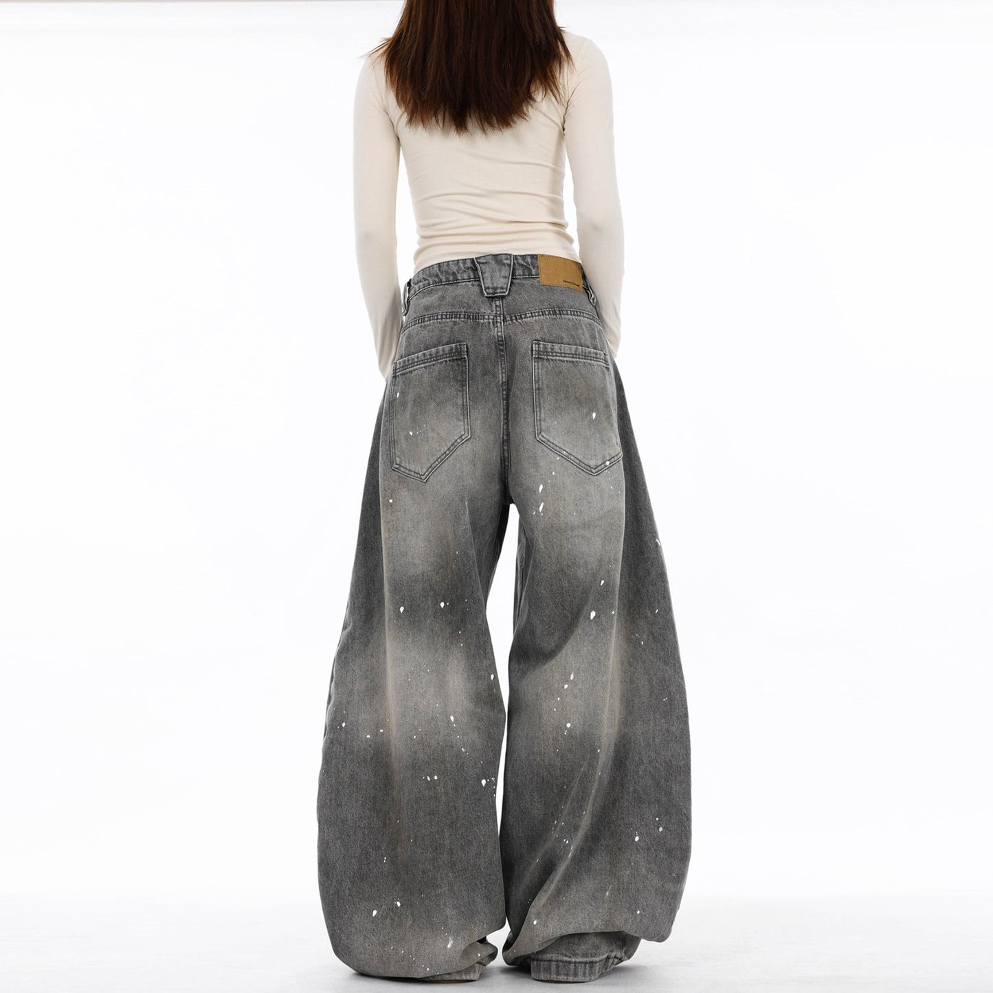 Retro Washed Distressed Splash-ink Machete Jeans For Women