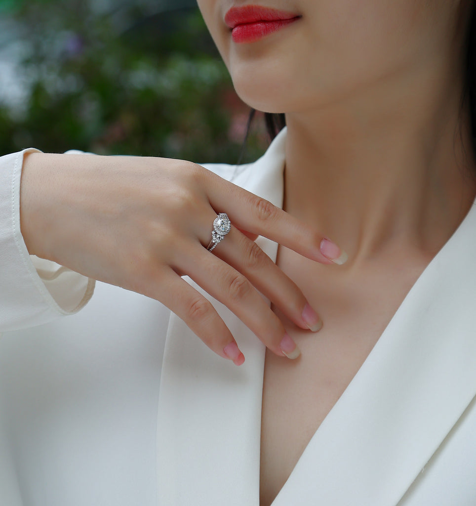 Harbor Clear Sky - A Wedding Ring Set With 1-carat Top-quality Moissanite S925 Silver And Platinum Plating. The Ring Can Be Inspected With A Diamond Pen