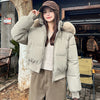Hooded Large Fur Collar Cotton Short Padded Jacket