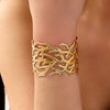 Wide Stainless Steel Adjustable Exaggerated High-grade Golden Open-End Flower Leaf Bracelet