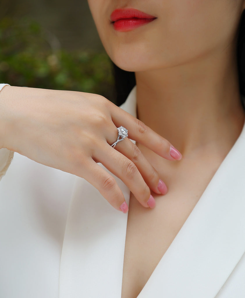 Hidden Poetry - A Wedding Ring Set With 1-carat Top-quality Moissanite S925 Silver And Platinum-plated Diamond Can Be Inspected With A Diamond Pen