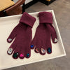 Rhinestone Touch Screen Open Finger Finger Knitted Gloves