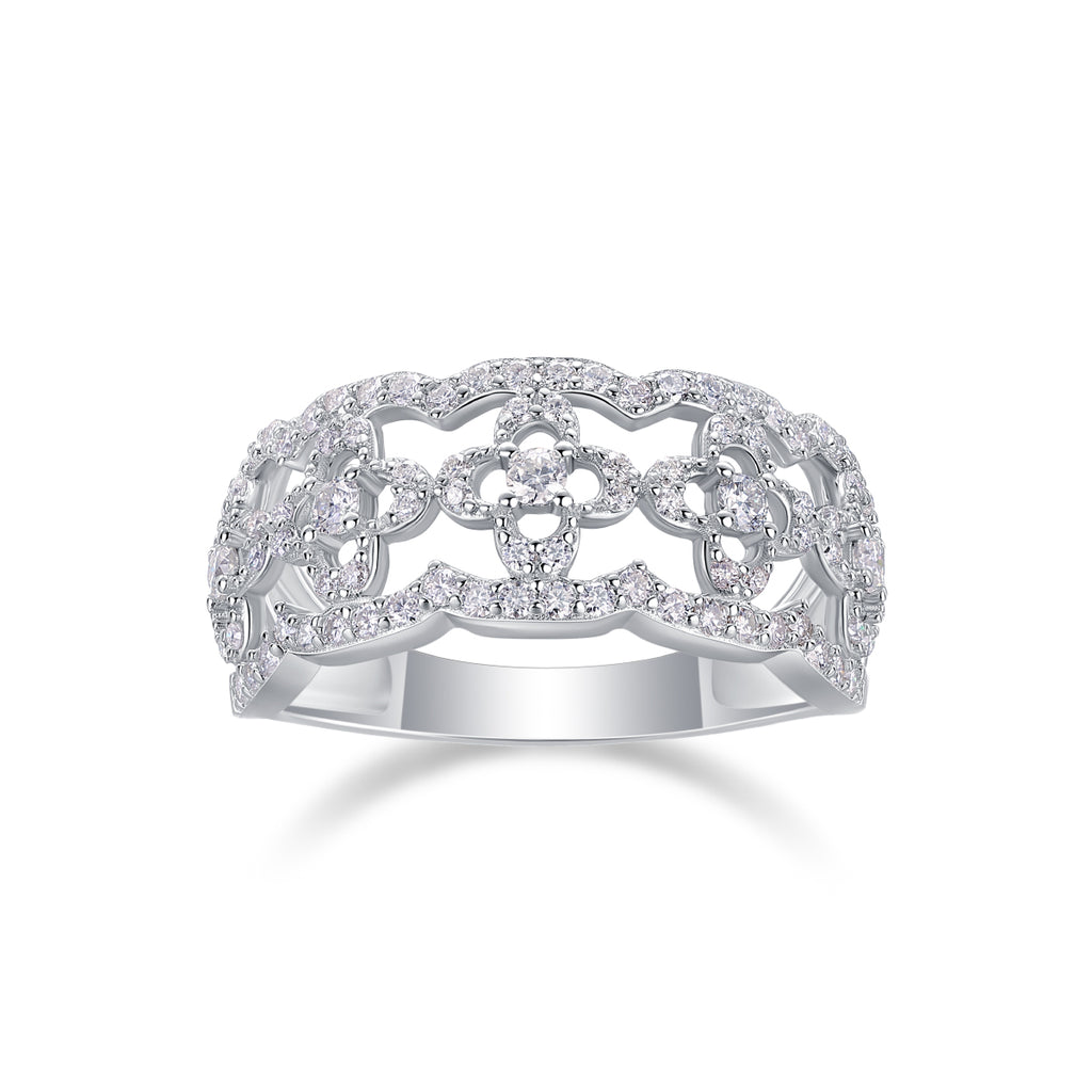 Flower Dance - A Wedding Ring Set With Top-quality Moissanite S925 Silver And Platinum-plated Diamond. The Ring Can Be Inspected With A Diamond Pen