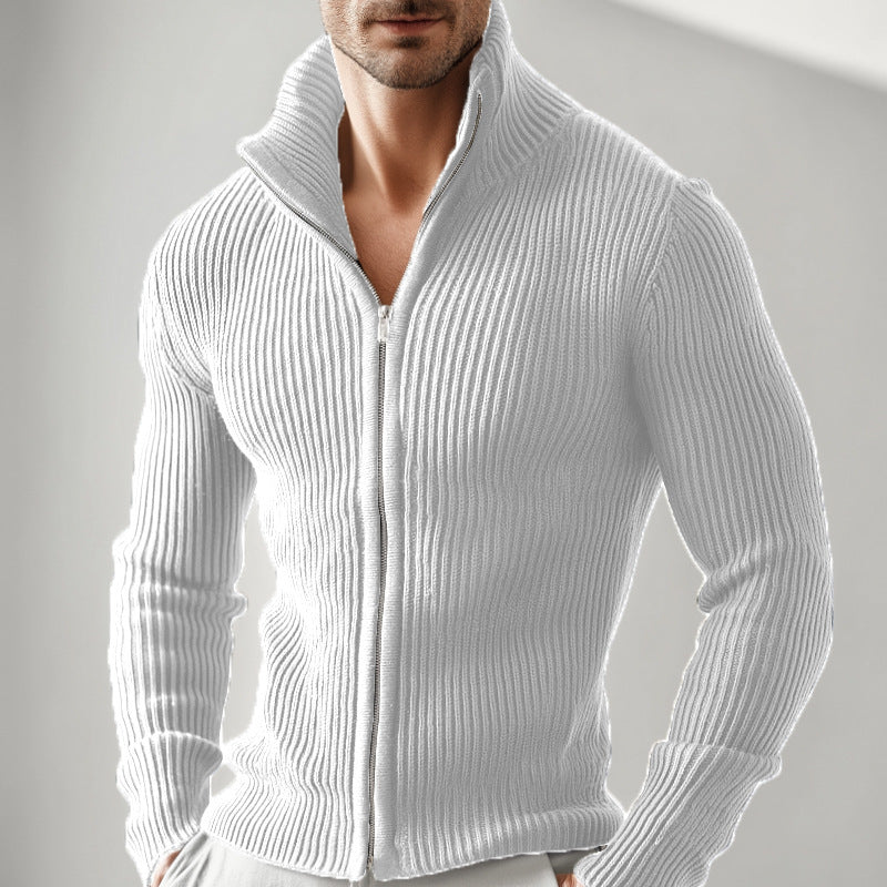 Knitted Zip-up Turtleneck Cardigan For Men