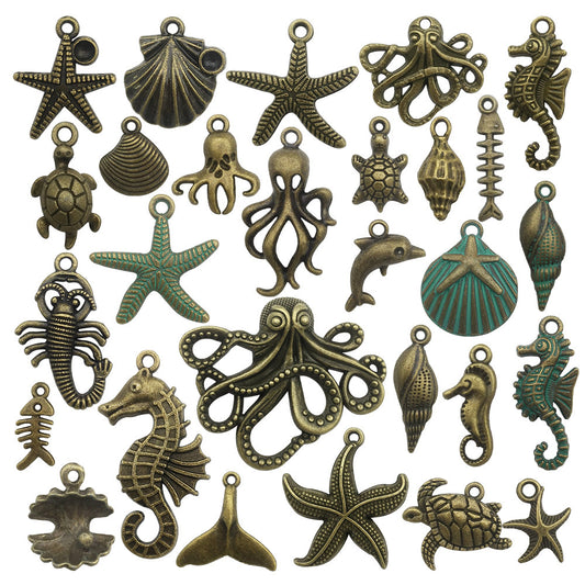 Retro Tibetan Silver Antique Brass Alloy DIY Accessories Marine Turtle Shell Necklace Bracelet Jewelry