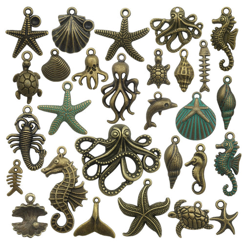 Retro Tibetan Silver Antique Brass Alloy DIY Accessories Marine Turtle Shell Necklace Bracelet Jewelry