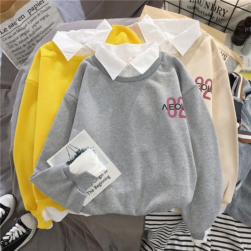 Lazy Style Fake Two Thin Spring And Autumn New Patchwork Sweater