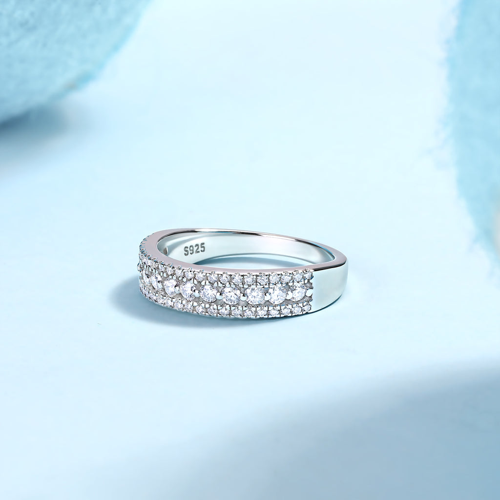 Sailor - A Wedding Ring Set With Top-quality Moissanite S925, Silver And Platinum-plated. The Ring Can Be Inspected With A Diamond Pen