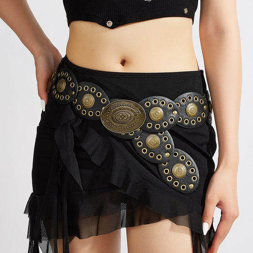 Ethnic Style Round Cake Stitching Decorative Rivets Vintage Belt