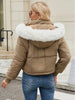 Women's Chic Mint Green Puffer Jacket With Faux Fur Trim Hood
