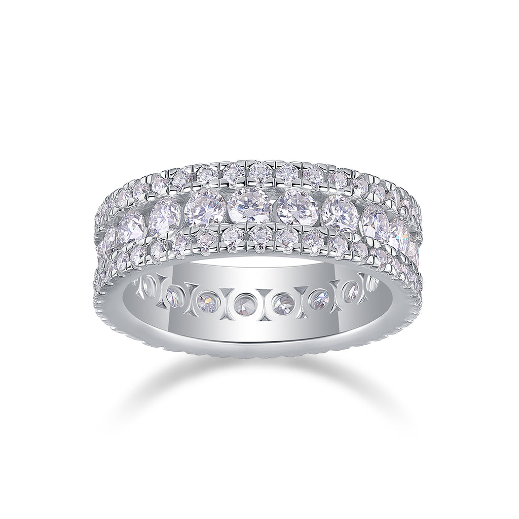 Pure - Set With Top-quality Moissanite S925, Silver And Platinum-plated Diamond Wedding Ring. The Ring Can Be Inspected With A Diamond Pen