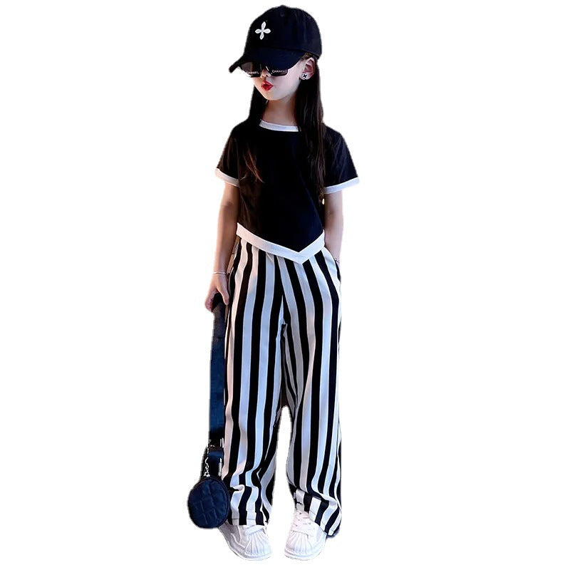 Girls' Summer Book Short-sleeved Shirt Cold Wide-leg Pants Two-piece Set