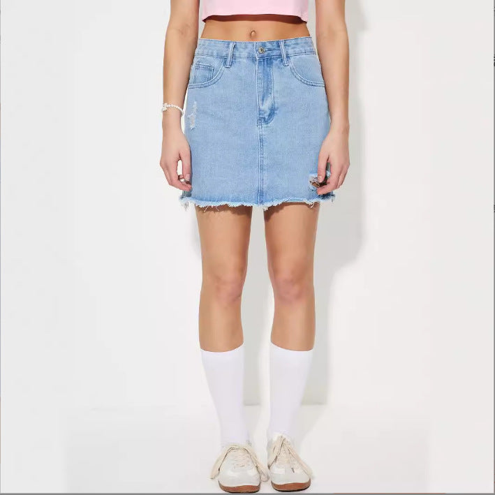 Womens Stylish Distressed Denim Skirt With A Personalized Design