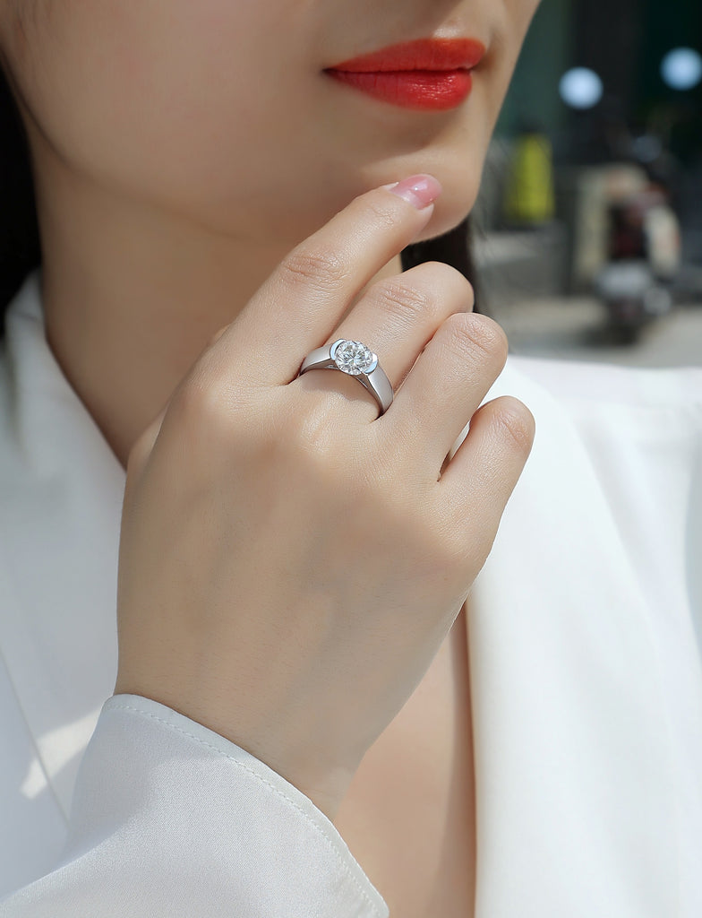 A Lifetime's Love - A Wedding Ring Set With Top-quality Moissanite S925, Silver And Platinum-plated. The Ring Can Be Tested With A Diamond Pen