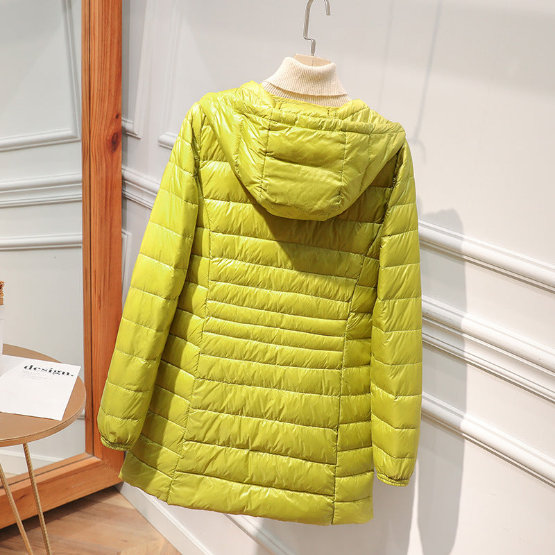 Down Jacket Women's Mid-length Hooded Slim Fit Light Coat