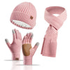 Winter Women's Wool Hat Scarf Gloves Plus Leather Non-slip Three-piece Set
