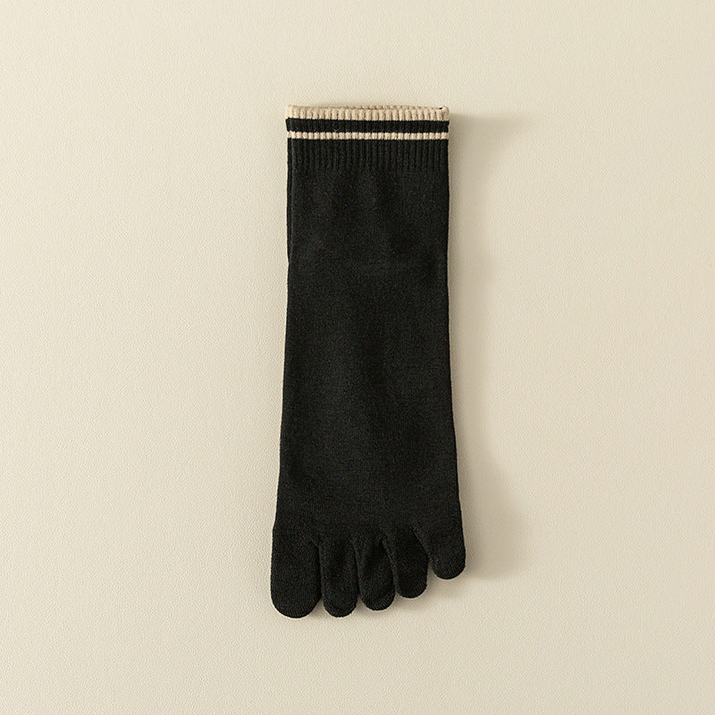 Breathable Sweat Absorbing Five Finger Striped Mid-calf Length Socks
