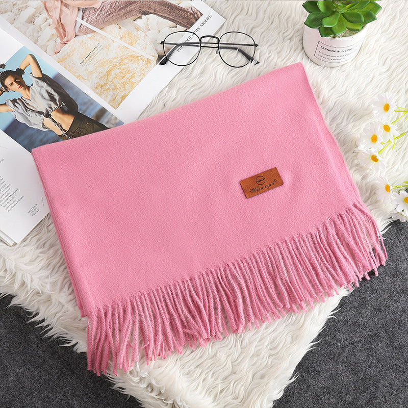 Solid Color Cashmere-like Bristle Scarf Ladies Tassel Warm Gift