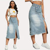 American Retro Denim Split Stitching Skirt