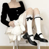 College Style Lace Black Bow Calf Socks