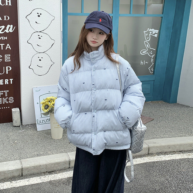 Women's Plaid Bow Print Warm Cotton Coat