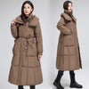 Knee-length Warm Cotton Coat Loose Thicken Waist-cinching Padded Jacket