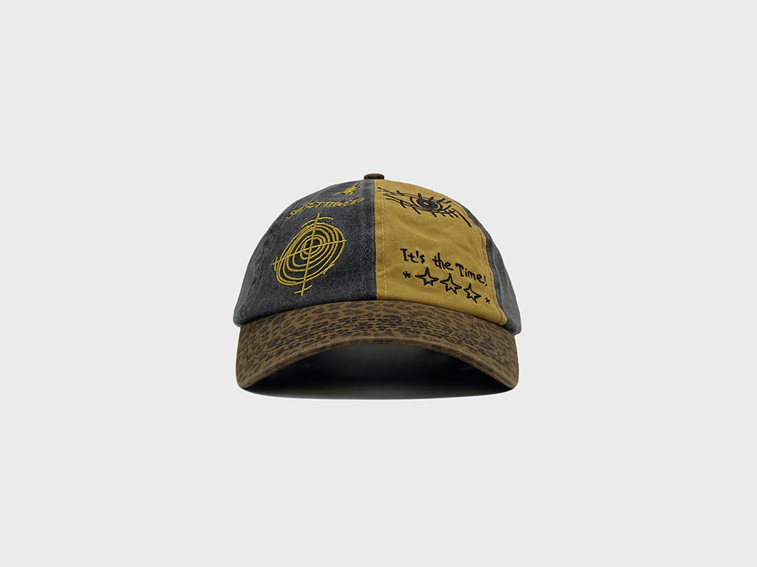 Niche Color-blocking Leopard Print Distressed Hat