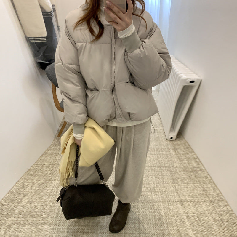 Gray Small Short Down Jacket Plus Size Women