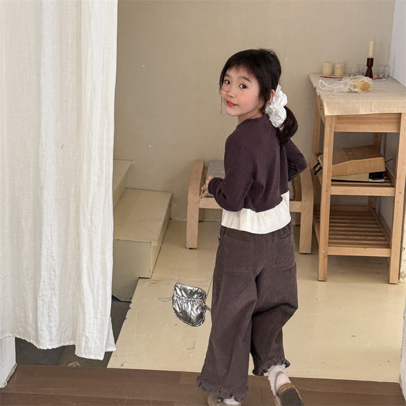 Children's Ninth Girls Corduroy Casual Pants