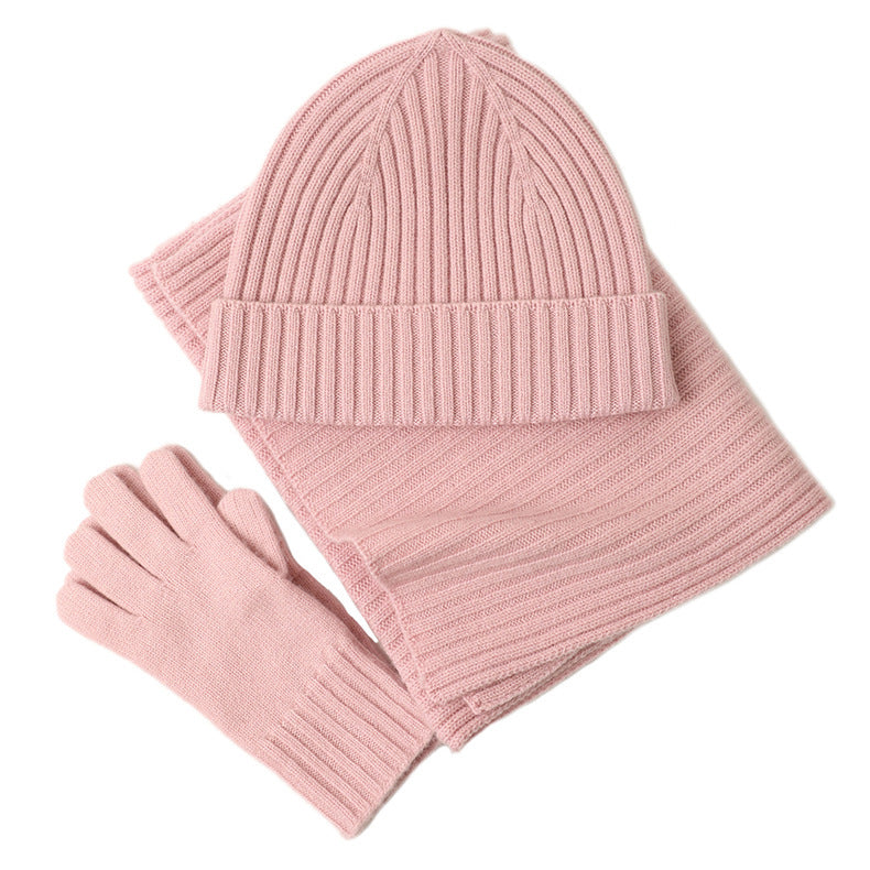 New Wool Scarf Hat Gloves Three-piece Set For Women