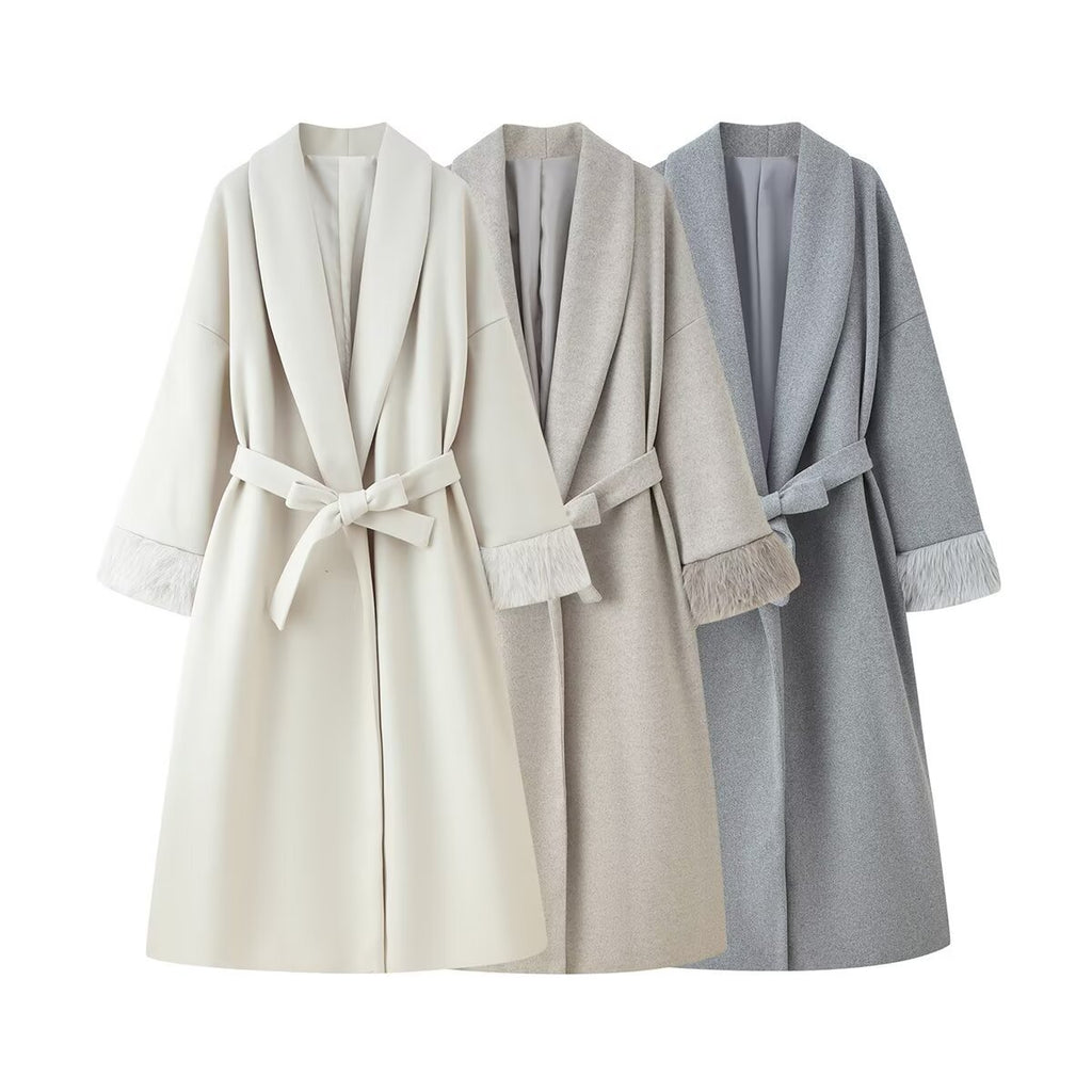 Autumn And Winter Lacing Cuff Woolen Coat