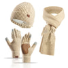 Winter Women's Wool Hat Scarf Gloves Plus Leather Non-slip Three-piece Set