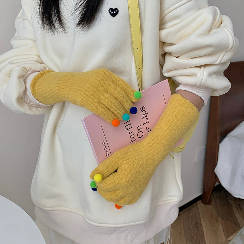 قفازات شتوية قطيفة ملونة للنساء، لطيفة، مناسبة للطالبات، لركوب الدراجات، سميكة