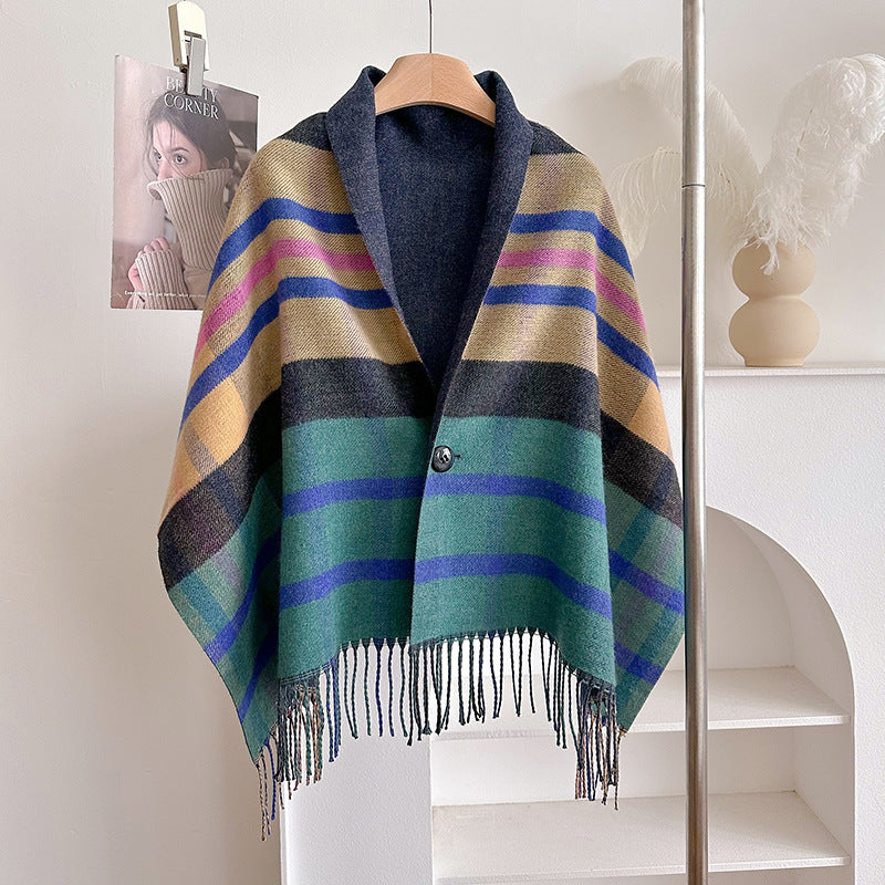 Tassel Wool Cloak Double-sided Shawl Multi-functional Warm Scarf