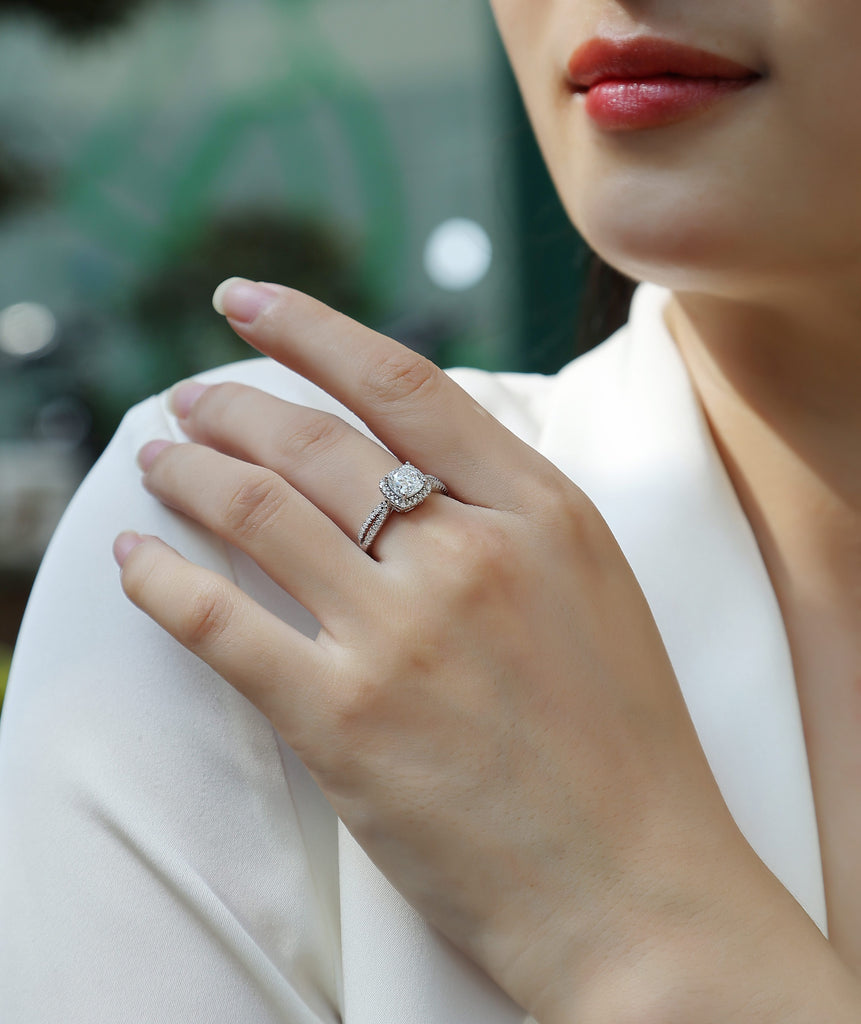 The Same Heart - A Wedding Ring Set With Top-quality Moissanite S925 Silver And Platinum-plated Diamond Can Be Tested With A Diamond Pen