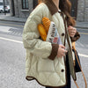 Design Lapel Hit Color Diamond Lattice Winter Coat