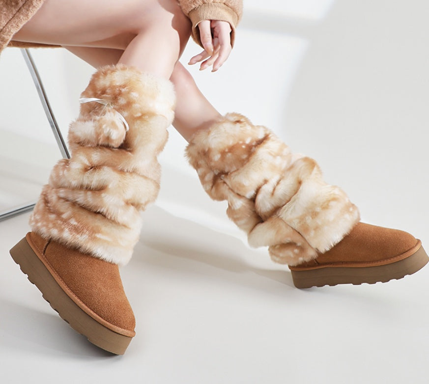 Women's Subculture Fur Bunching Socks Jk Fur Ball