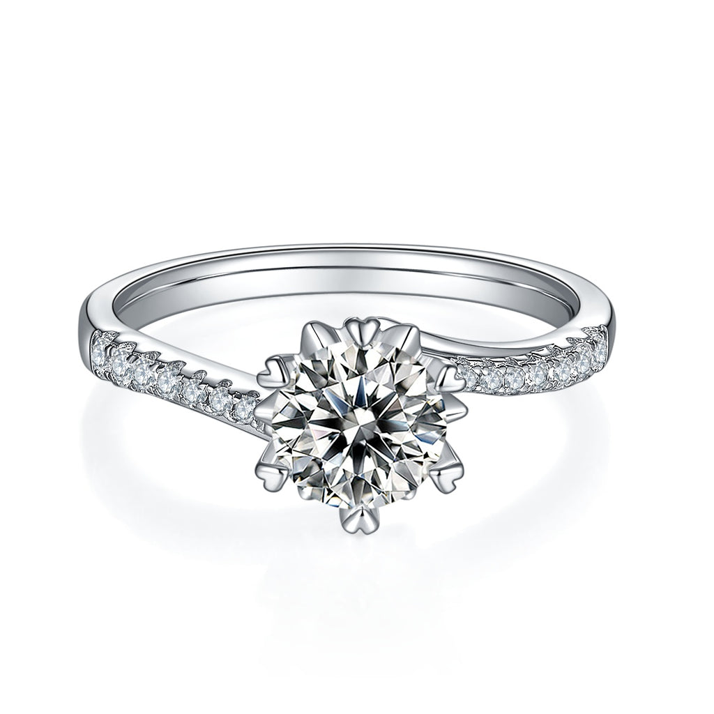 Snowflake Dance - A Wedding Ring Set With 1-carat Top-quality Moissanite S925 Silver And Platinum-plated Diamond. The Ring Can Be Inspected With A Diamond Pen
