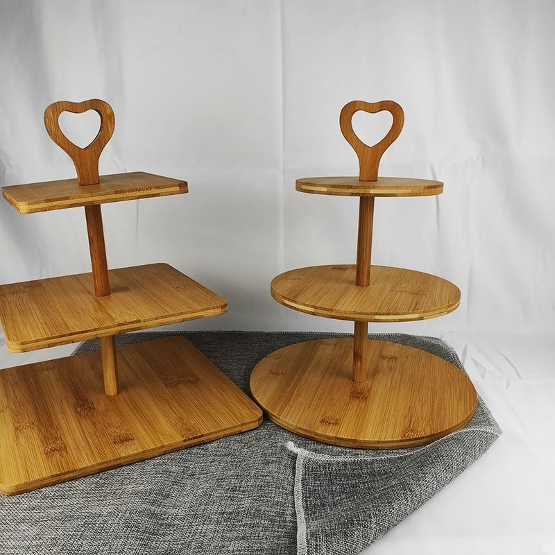 Bamboo Three-layer Cake Inventory Heart Snacks Wooden Tray Kitchen Tools